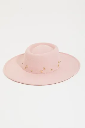 Pink Gold Star Studded Fedora Western Bohemian Festival Hat