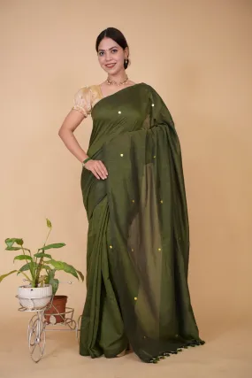 Prestitched Khadi Cotton Handloom With  overall tiki & Tassels on Pallu  Wrap in 1 minute Saree