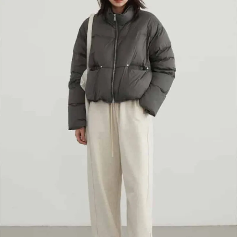 Puff Down Stand Collar Down Zipper Coat