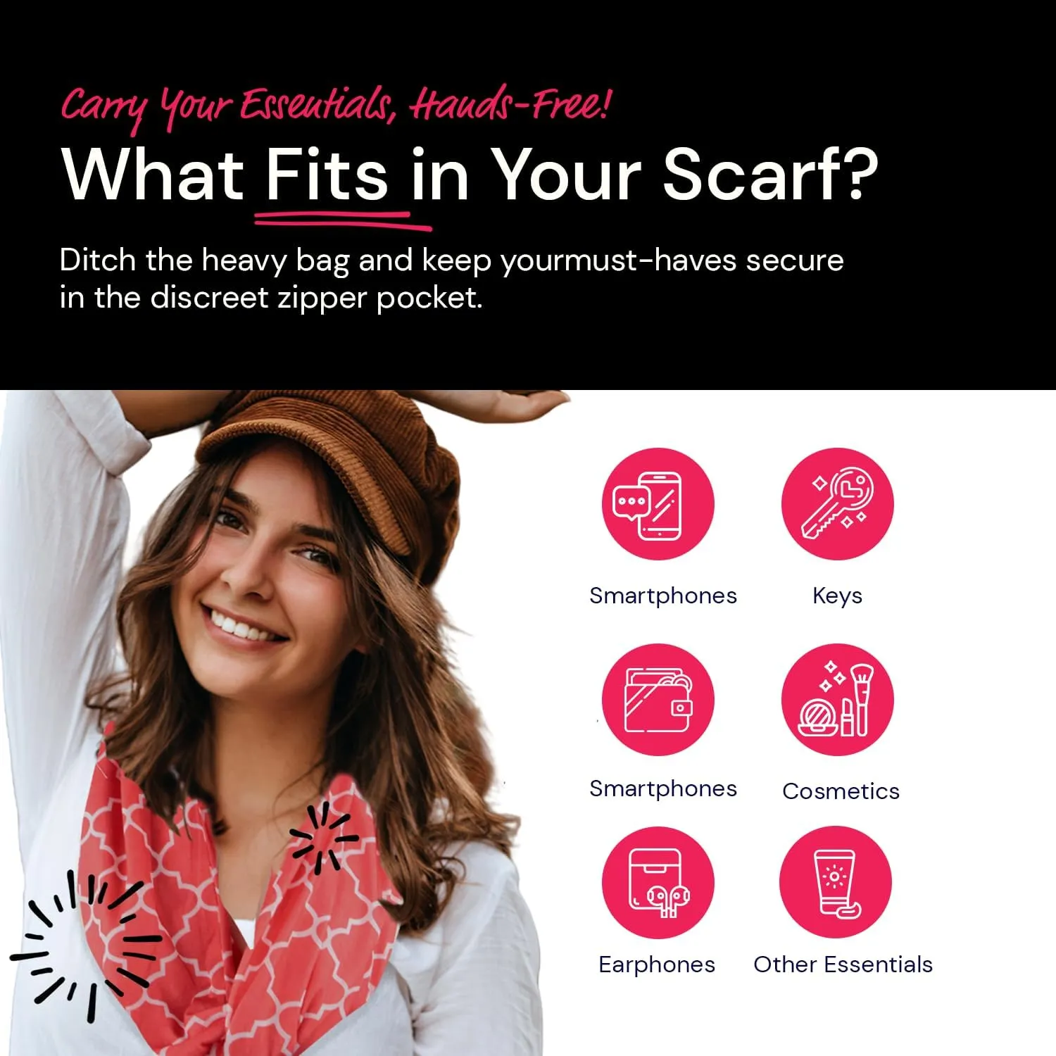Quatrefoil Pattern Infinity Scarf for Women - Travel Scarf with Hidden Pocket - All Seasons