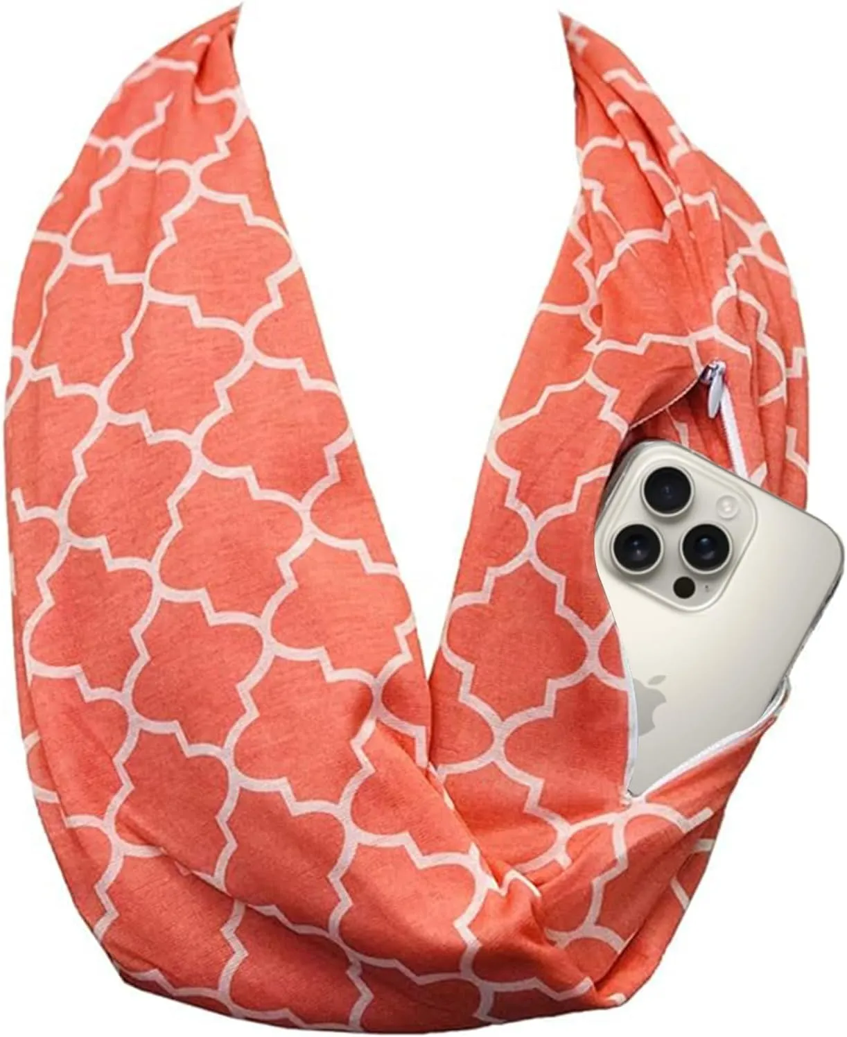 Quatrefoil Pattern Infinity Scarf for Women - Travel Scarf with Hidden Pocket - All Seasons