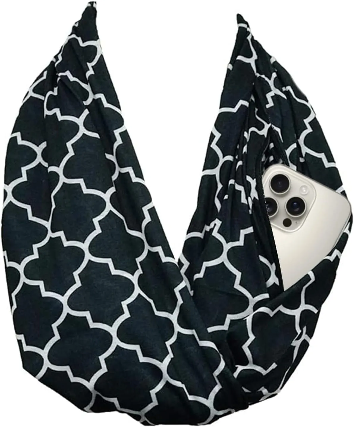 Quatrefoil Pattern Infinity Scarf for Women - Travel Scarf with Hidden Pocket - All Seasons
