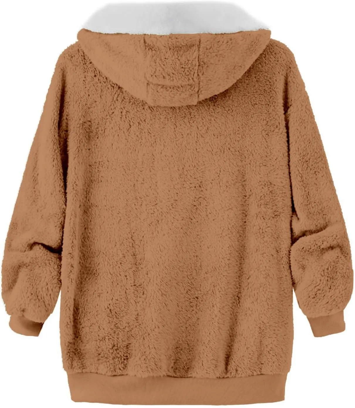 QWENTMTNTY Womens Fuzzy Fleece Cardigan Coat Winter Plus Size Oversized Sherpa Lined Jacket with Hood Light Warm Jackets