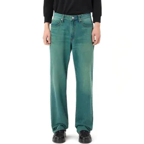 Semi Wide Green Tinted Jeans - Green Blue