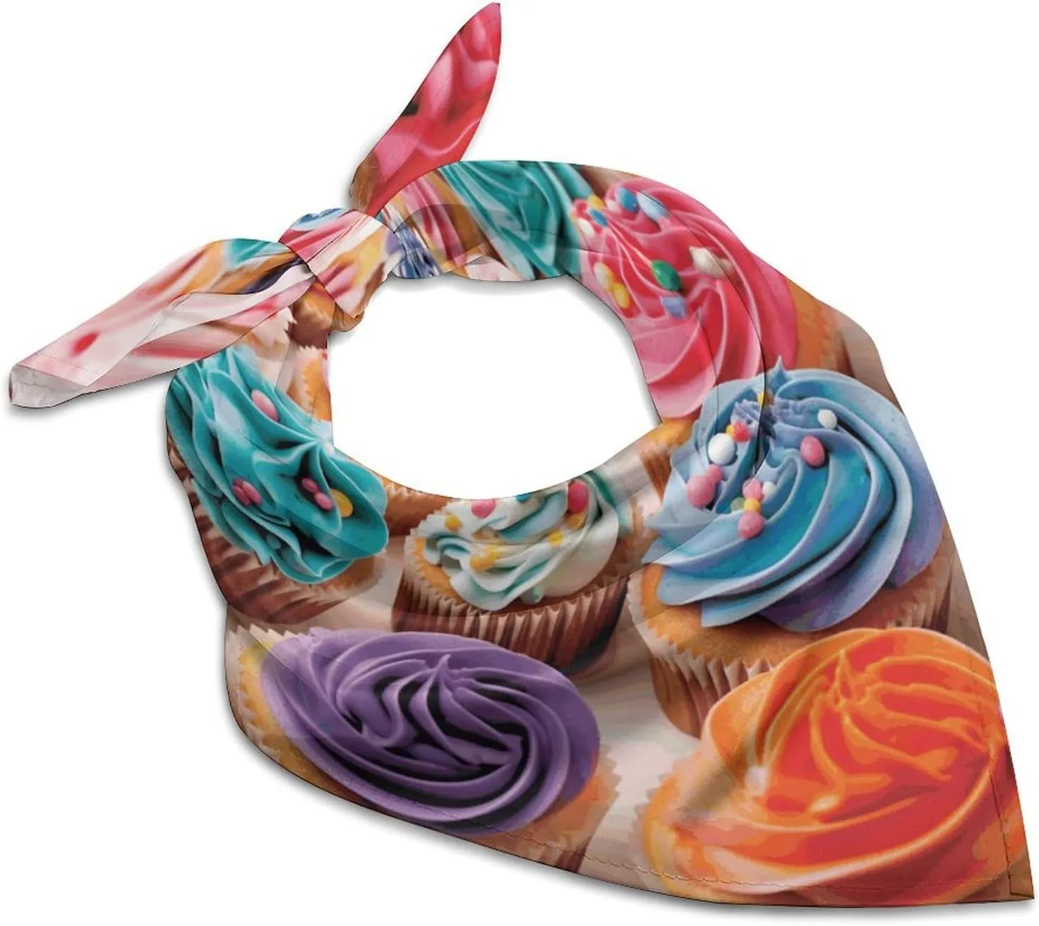 Silk Like Head Scarf for Women Satin Birthday Cupcakes Large Hair Scarves Square Satin Head Scarf Neckerchief for Women Headwear Stylish Headband 18 × 18 Inches
