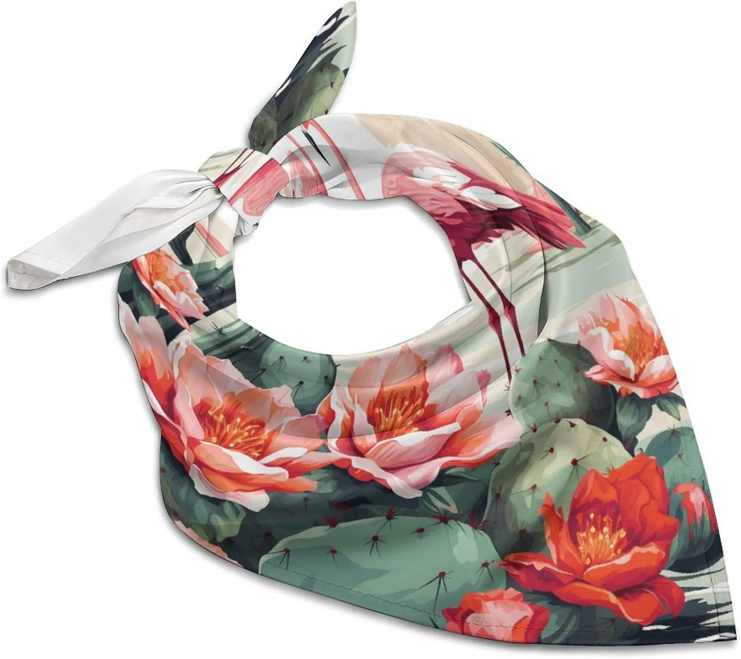 Silk Like Head Scarf for Women Satin Cactus Flamingo Rose Flowers Large Hair Scarves Square Satin Head Scarf Neckerchief for Women Headwear Stylish Headband 18 × 18 Inches