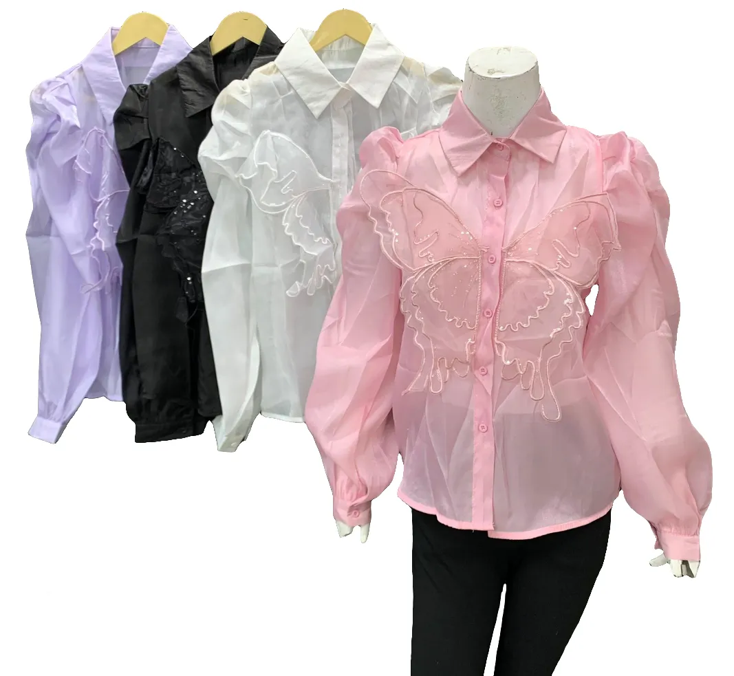 Soft organza butterfly embellish shirt