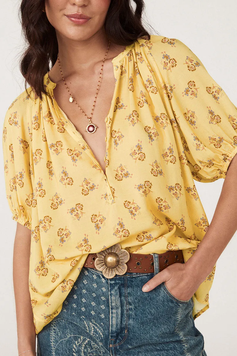 Spell Rebel Spirit Short Sleeve Blouse - Daffodil