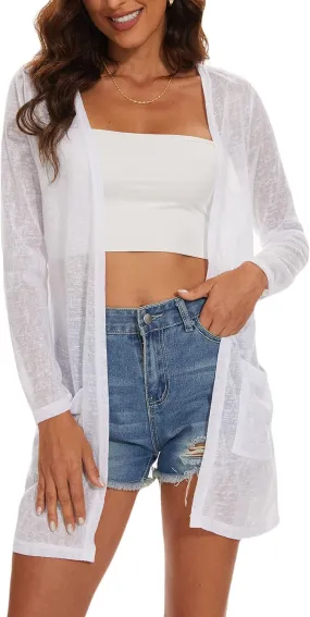 Spicy Sandia Sheer Summer Cardigans for Women Lightweight Open Front Long Sleeve Light Weight Duster Spring Trendy