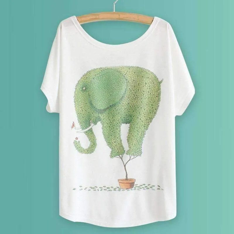 Sprout Soft Vintage Feel Elephant Graphic Boyfriend Tee - One Size