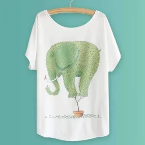 Sprout Soft Vintage Feel Elephant Graphic Boyfriend Tee - One Size