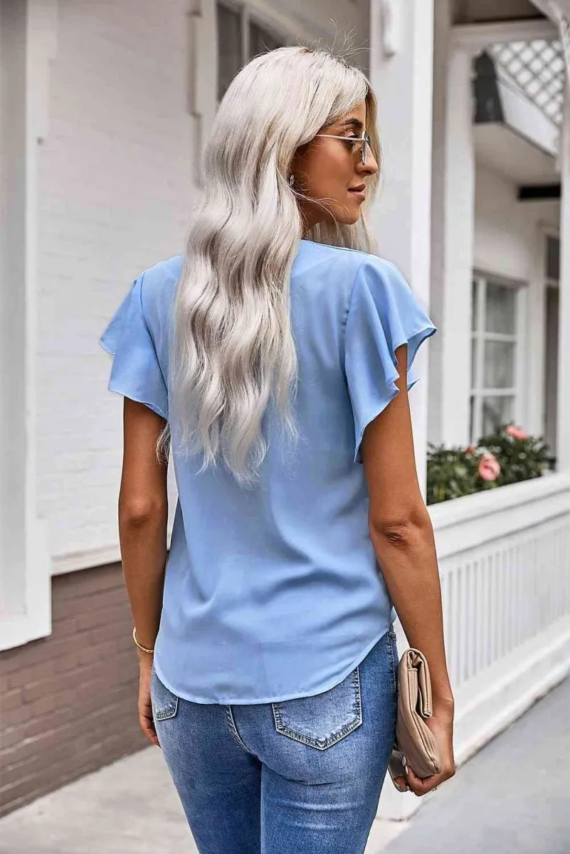 Summer Charm Short Sleeve Tie Front Blouse