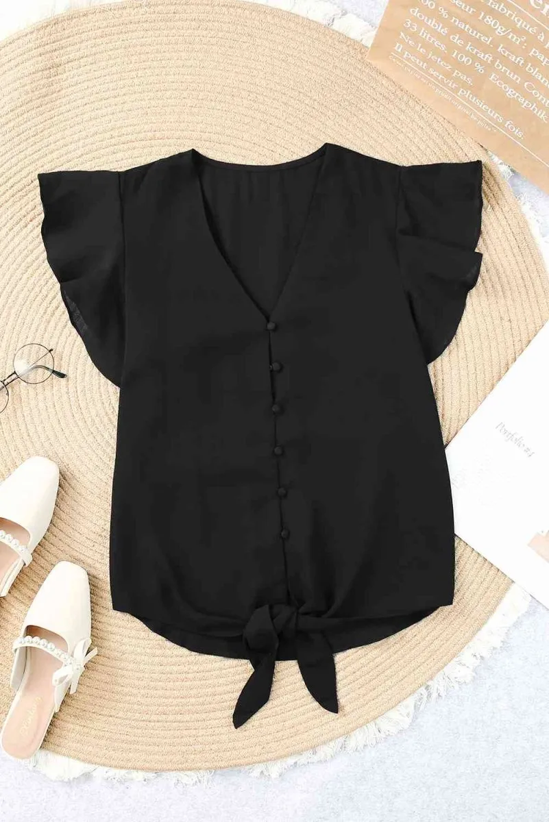 Summer Charm Short Sleeve Tie Front Blouse