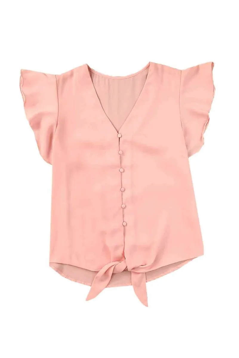 Summer Charm Short Sleeve Tie Front Blouse