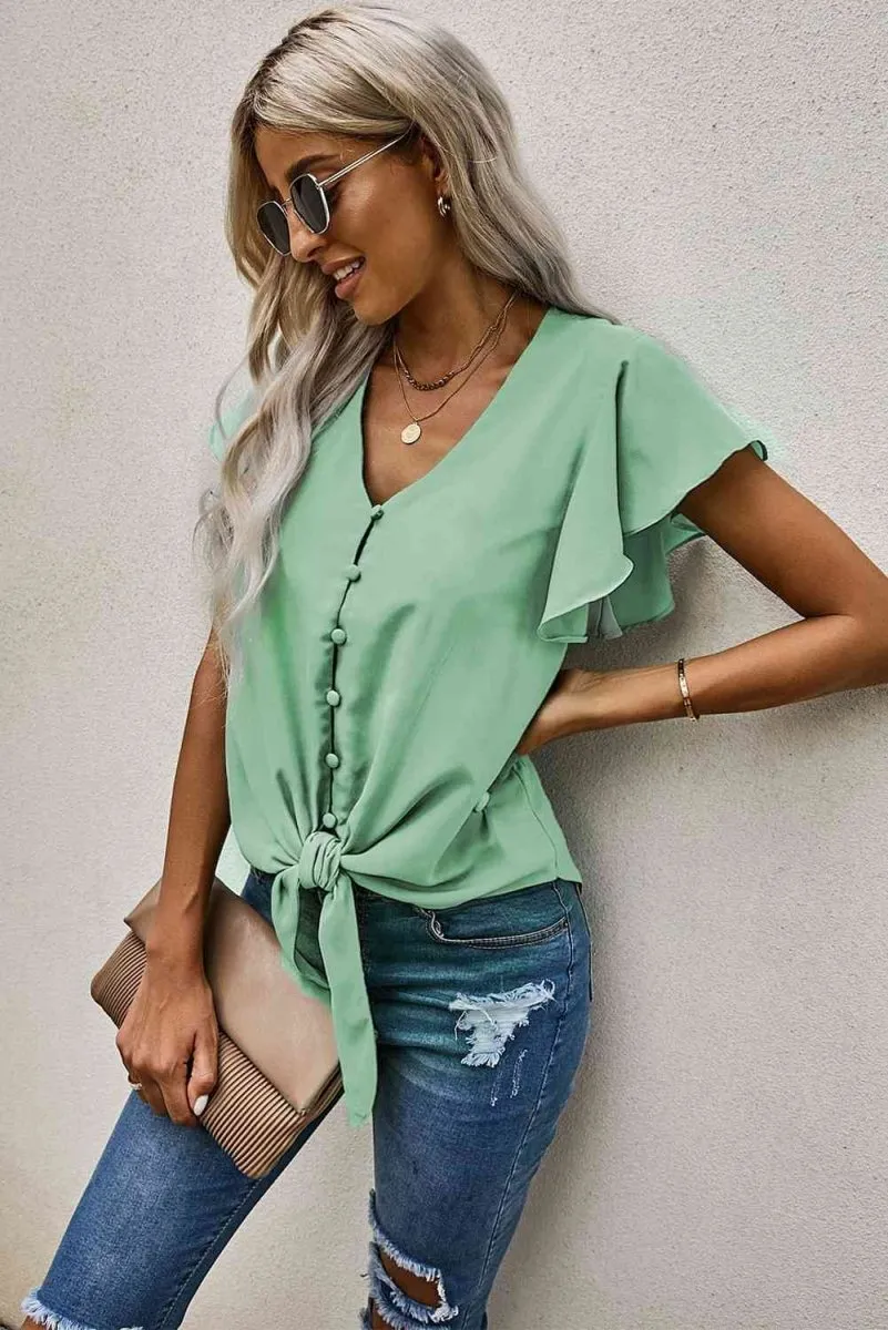 Summer Charm Short Sleeve Tie Front Blouse