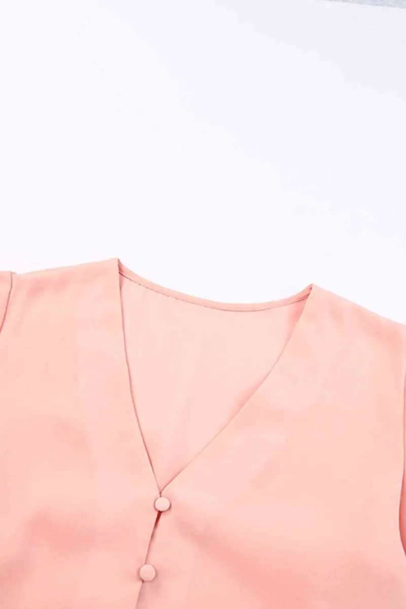 Summer Charm Short Sleeve Tie Front Blouse