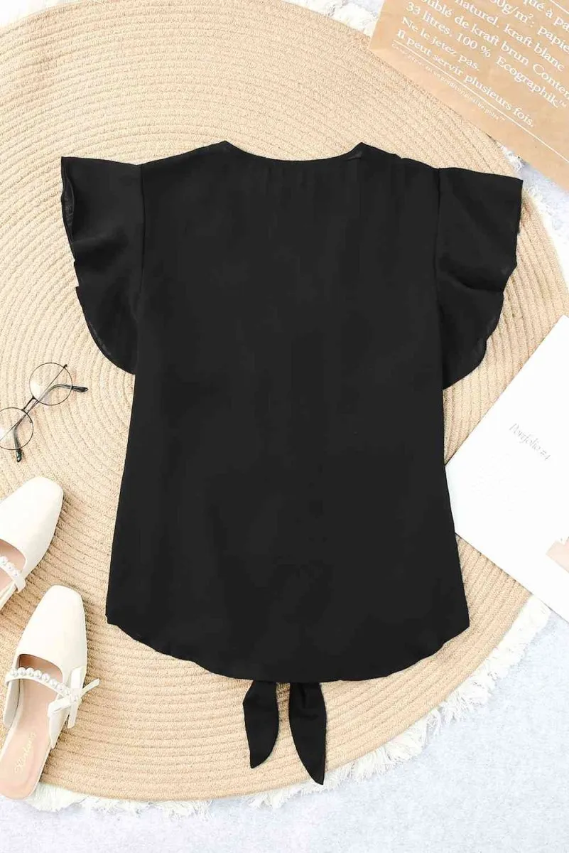 Summer Charm Short Sleeve Tie Front Blouse