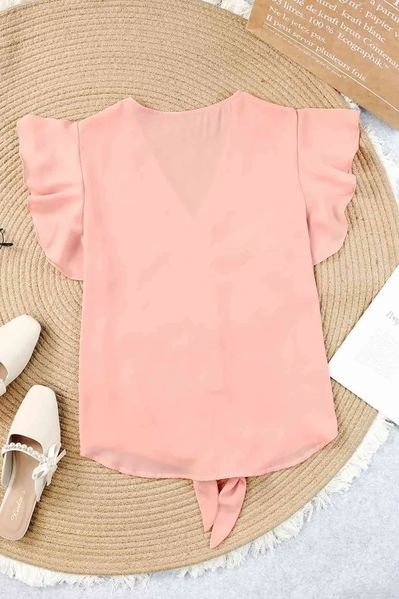 Summer Charm Short Sleeve Tie Front Blouse
