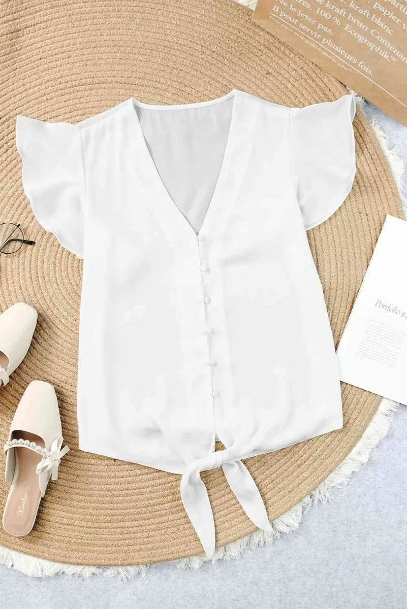 Summer Charm Short Sleeve Tie Front Blouse