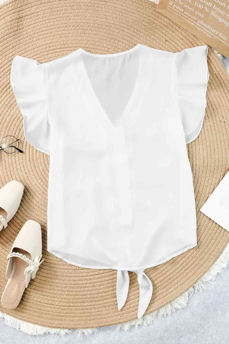 Summer Charm Short Sleeve Tie Front Blouse