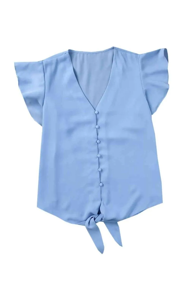 Summer Charm Short Sleeve Tie Front Blouse