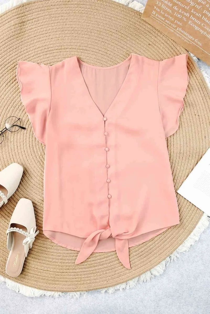 Summer Charm Short Sleeve Tie Front Blouse
