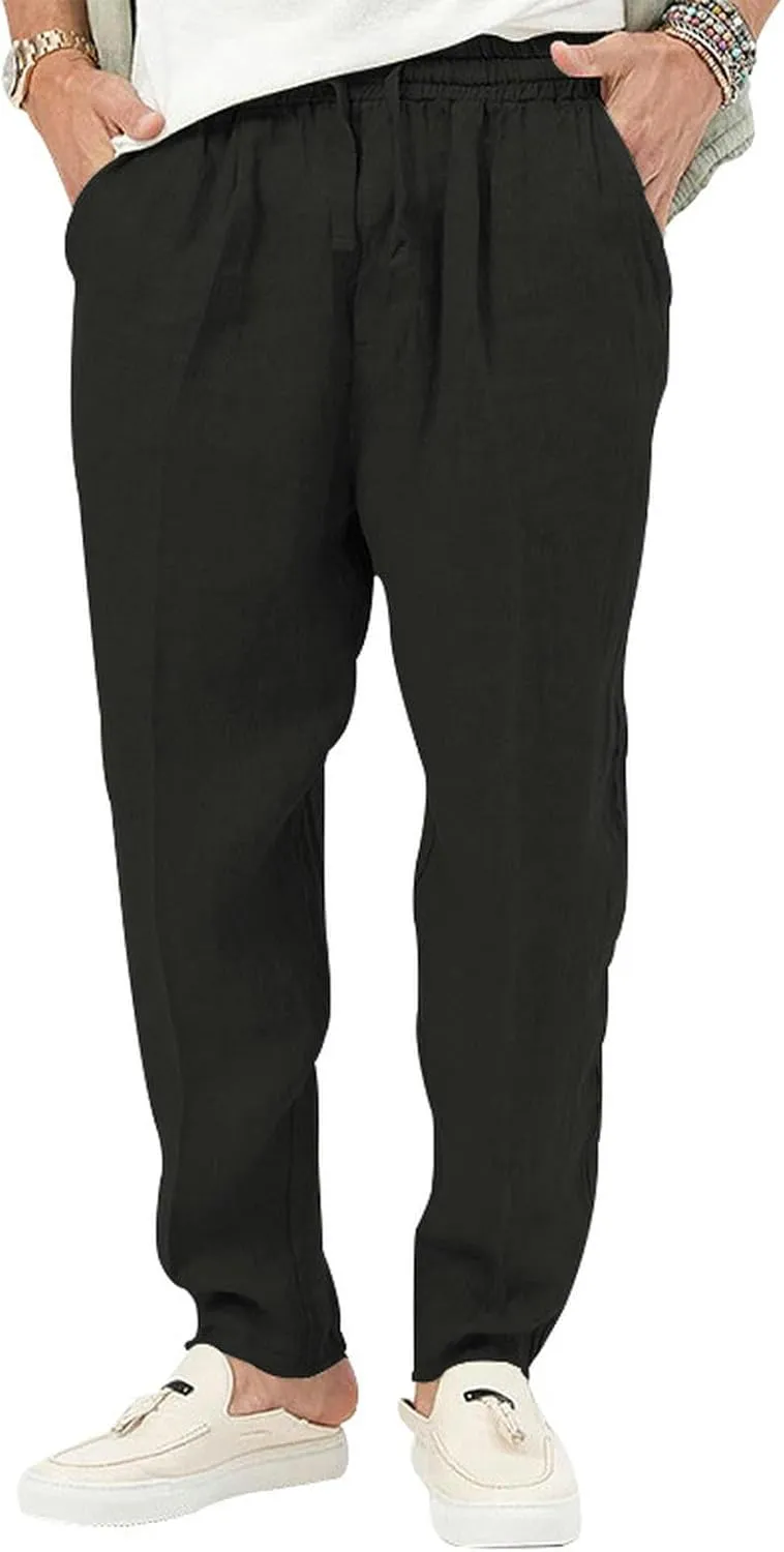 Summer Men's Breathable Cotton and Linen Trousers Loose Casual Sports Men's Trousers - Light Blue - 4XL