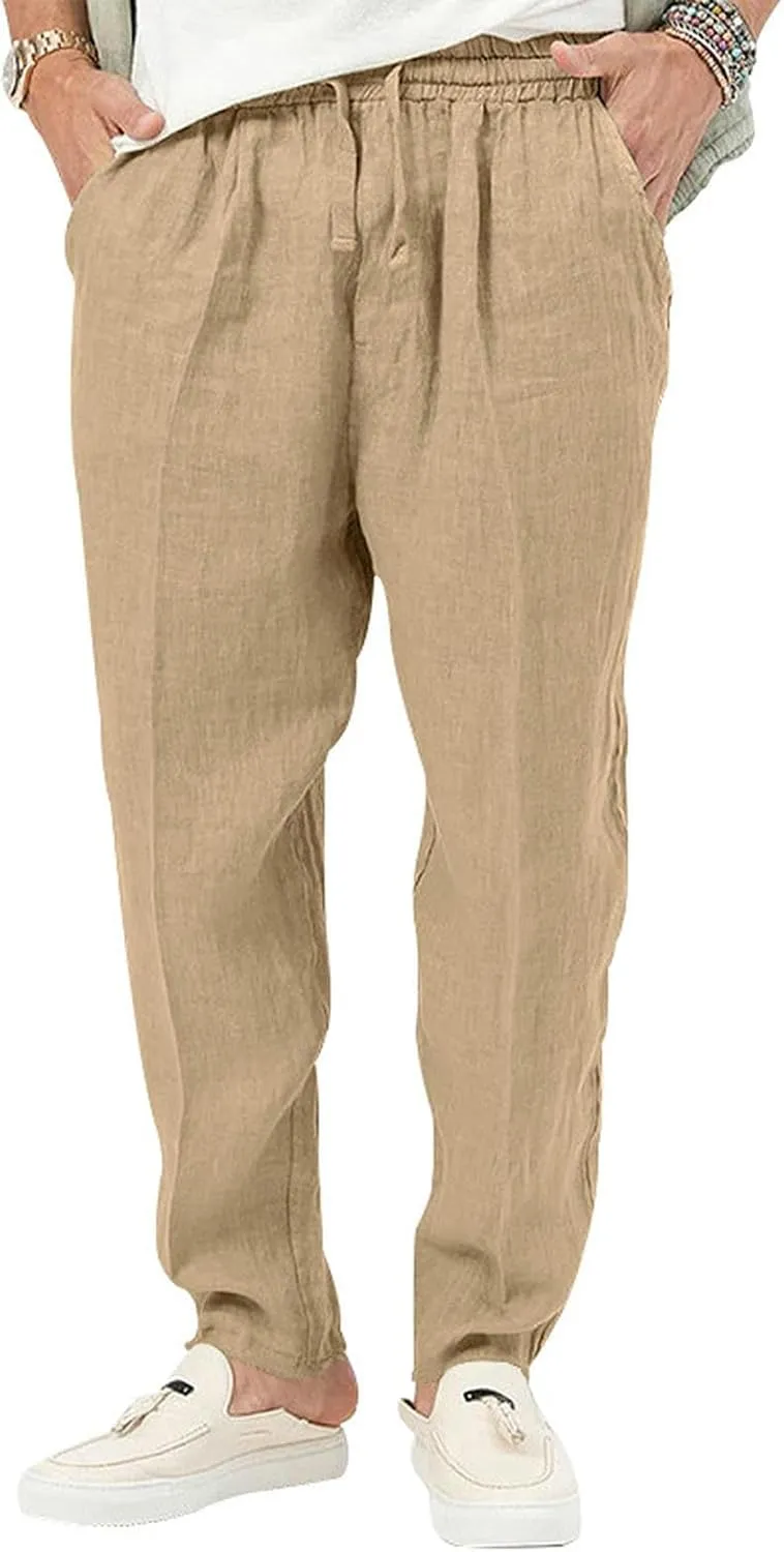 Summer Men's Breathable Cotton and Linen Trousers Loose Casual Sports Men's Trousers - Light Blue - 4XL