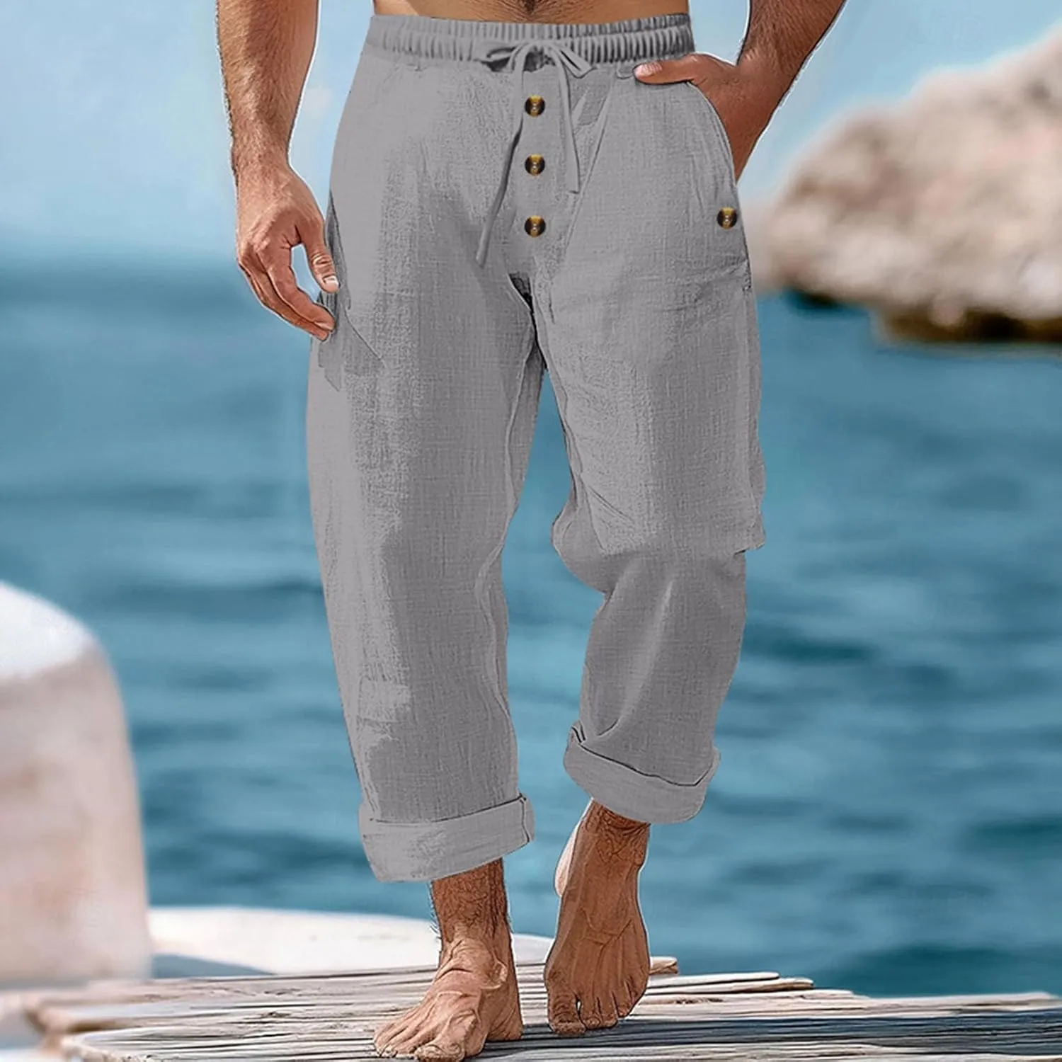Summer Pants for Men 2025 Elastic Waist Drawstring Lightweight Casual Beach Pant Loose Fit Breathable Lounge Trousers