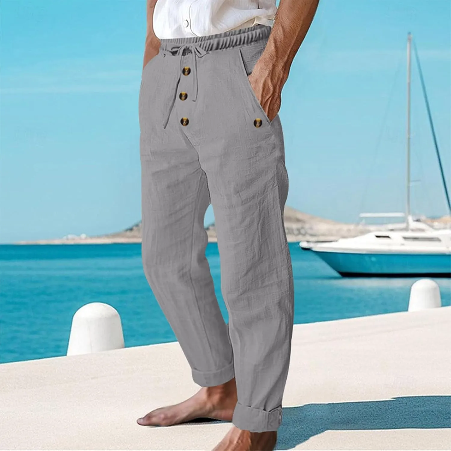Summer Pants for Men 2025 Elastic Waist Drawstring Lightweight Casual Beach Pant Loose Fit Breathable Lounge Trousers