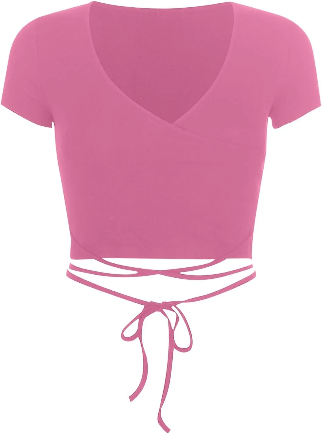 Summer Women's Sexy Wrap V Neck Short Sleeve Shirts Slim Fit Criss Cross Tie Front Crop Tops Going Out Tee