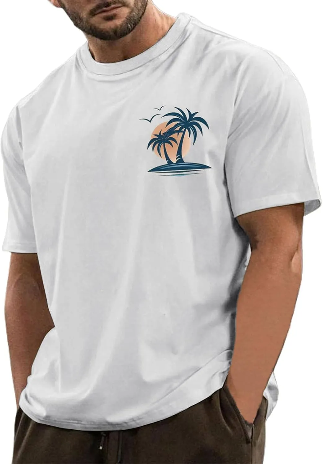 T Shirts for Man Palm Tree Printed Graphic Tees Casual Summer Beach Tops Short Sleeve Crew Neck Basic Tee Shirts