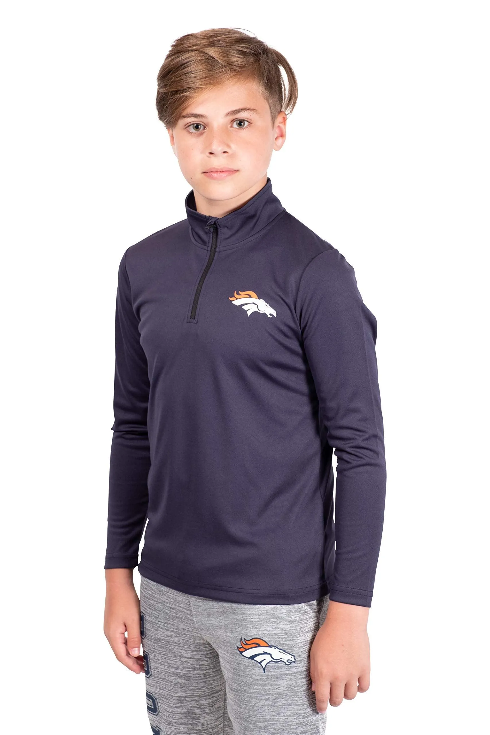 Ultra Game NFL Official Youth Super Soft Quarter Zip Long Sleeve T-Shirt Denver Broncos|Denver Broncos