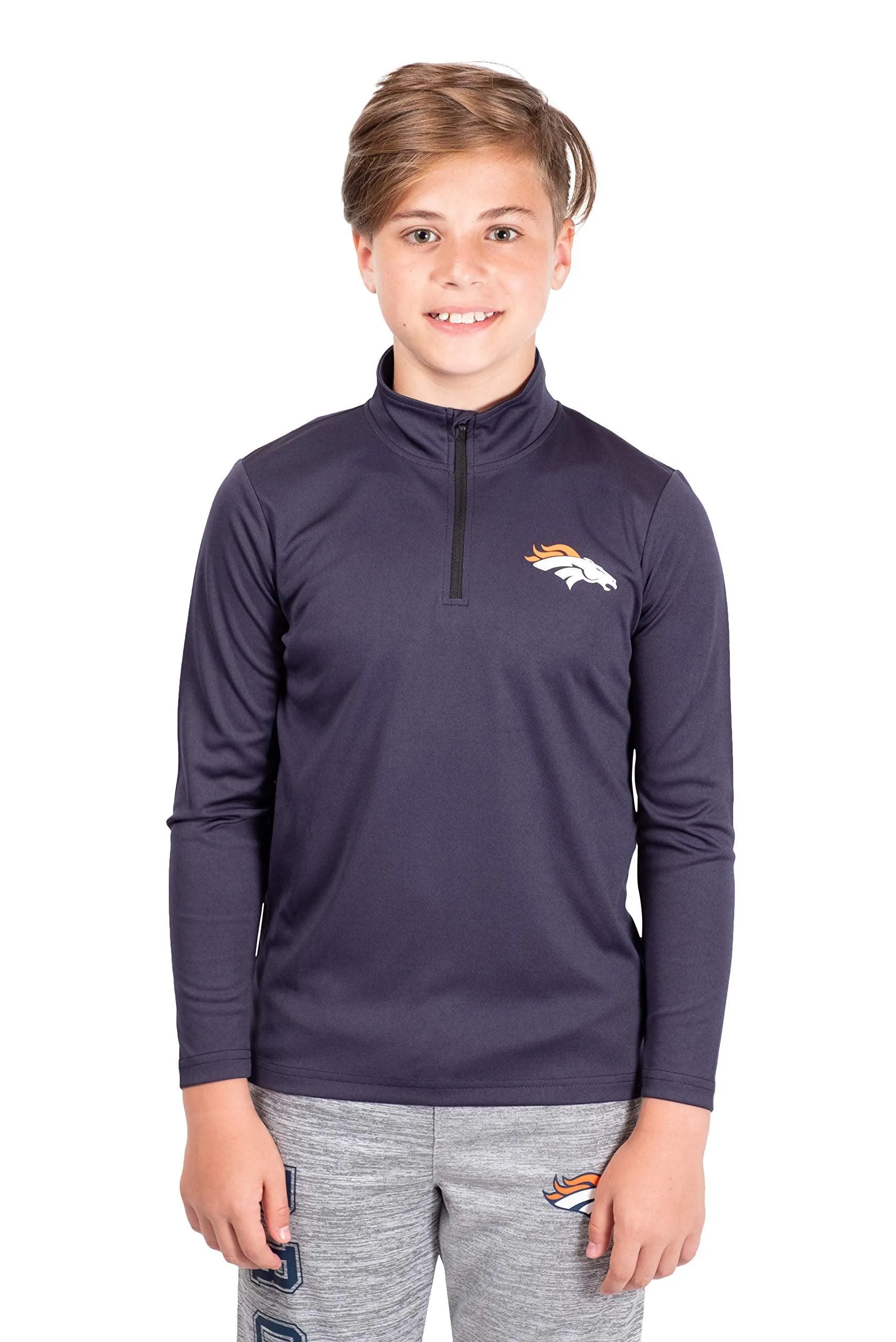 Ultra Game NFL Official Youth Super Soft Quarter Zip Long Sleeve T-Shirt Denver Broncos|Denver Broncos