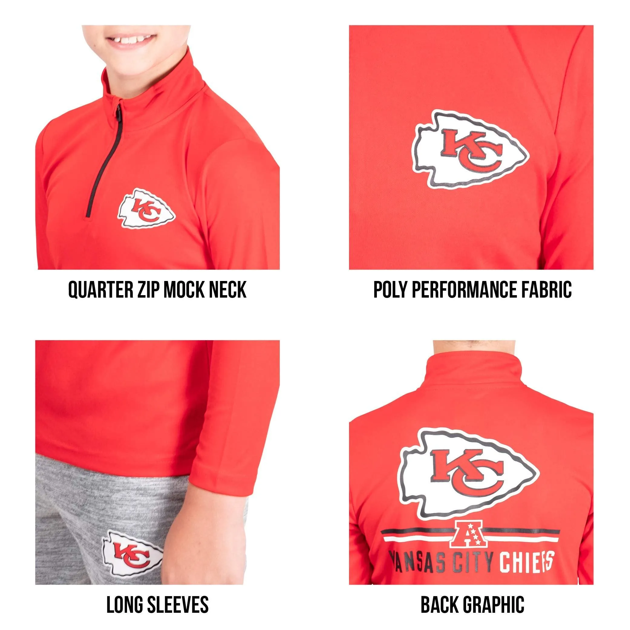 Ultra Game NFL Official Youth Super Soft Quarter Zip Long Sleeve T-Shirt Denver Broncos|Denver Broncos
