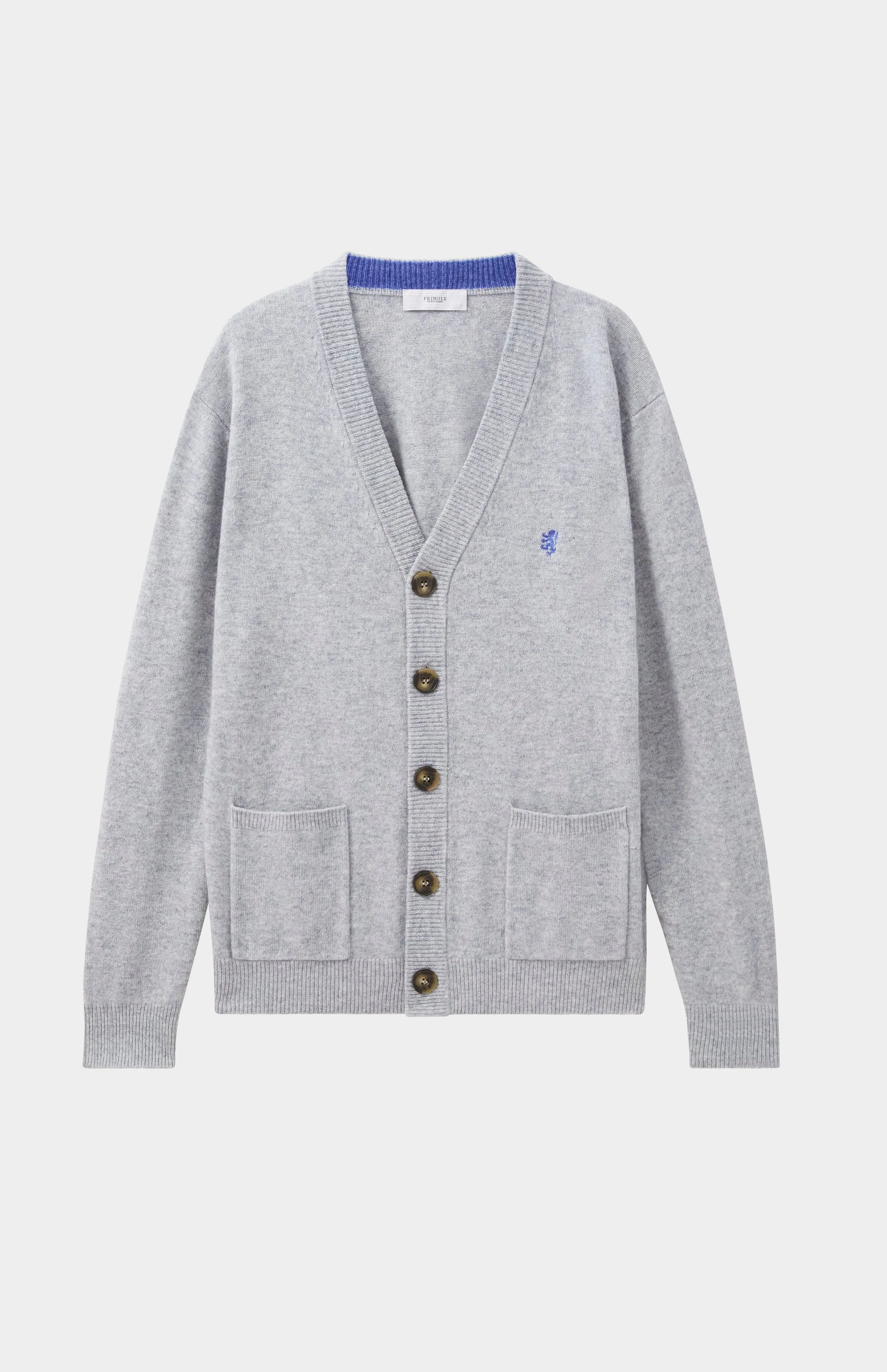 V Neck Lambswool Cardigan In Light Grey