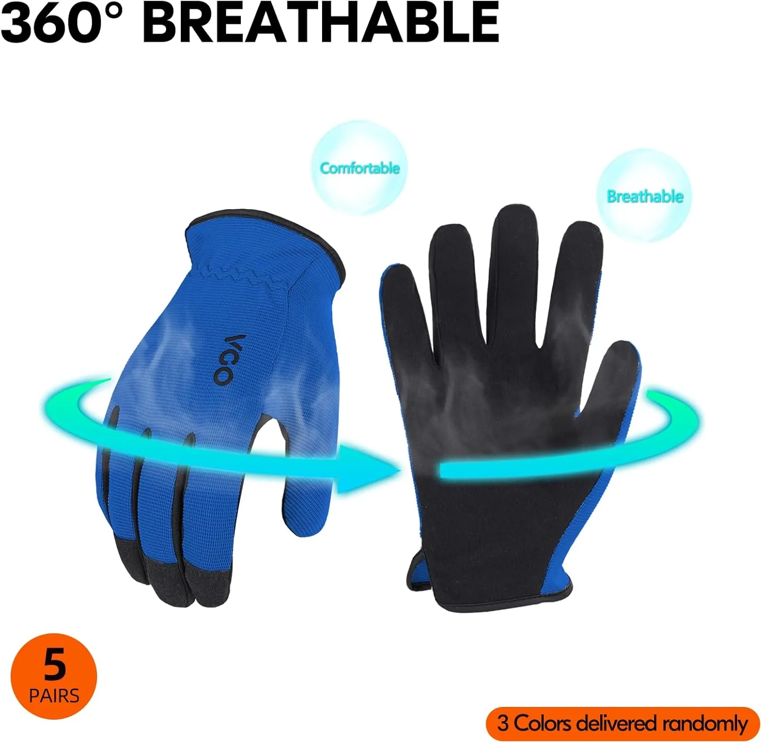 Vgo... 5-Pairs High Performance Safety Work Gloves For Men Women,Light Duty Gloves,High Dexterity,Value Pack (AL8736)