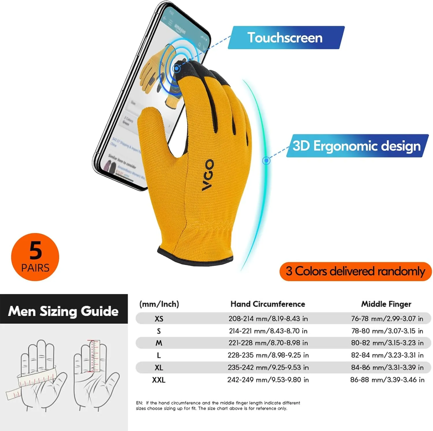Vgo... 5-Pairs High Performance Safety Work Gloves For Men Women,Light Duty Gloves,High Dexterity,Value Pack (AL8736)