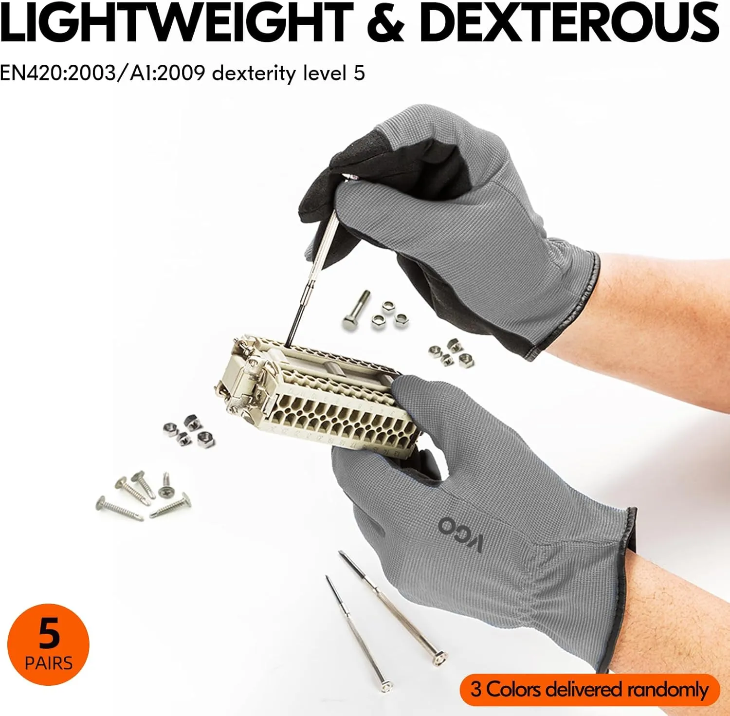 Vgo... 5-Pairs High Performance Safety Work Gloves For Men Women,Light Duty Gloves,High Dexterity,Value Pack (AL8736)