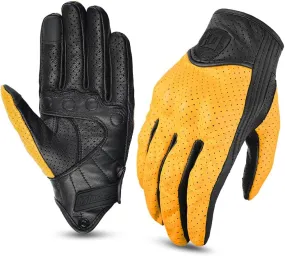 Vintage Leather Mesh Climbing Hiking Off-Road Motorcycle Riding Breathable Gloves Comfortable Wear-Resistant Motocross Glove with Full Finger Protection for All Seasons