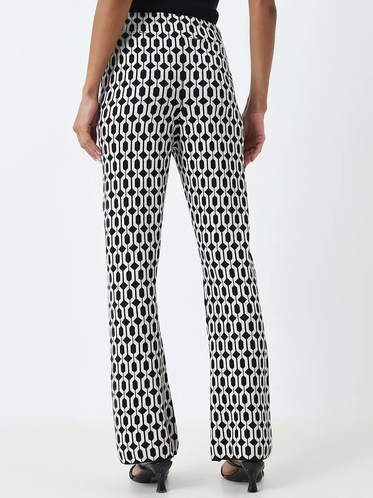 Wardrobe Black Geometric High-Rise Cotton Trousers