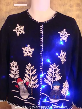 Warm Bundled Snowmen Light Up Ugly Xmas Sweater