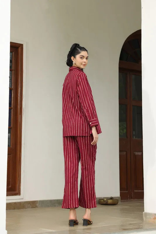 Wine Stripes Cotton Co ord set