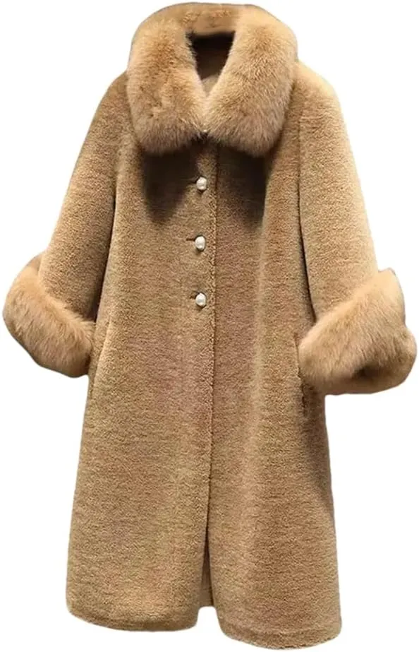 Winter Artificial Fur Coat, Light And Thickened Wool Blend Long Coat, Women's Fur Collar Coat