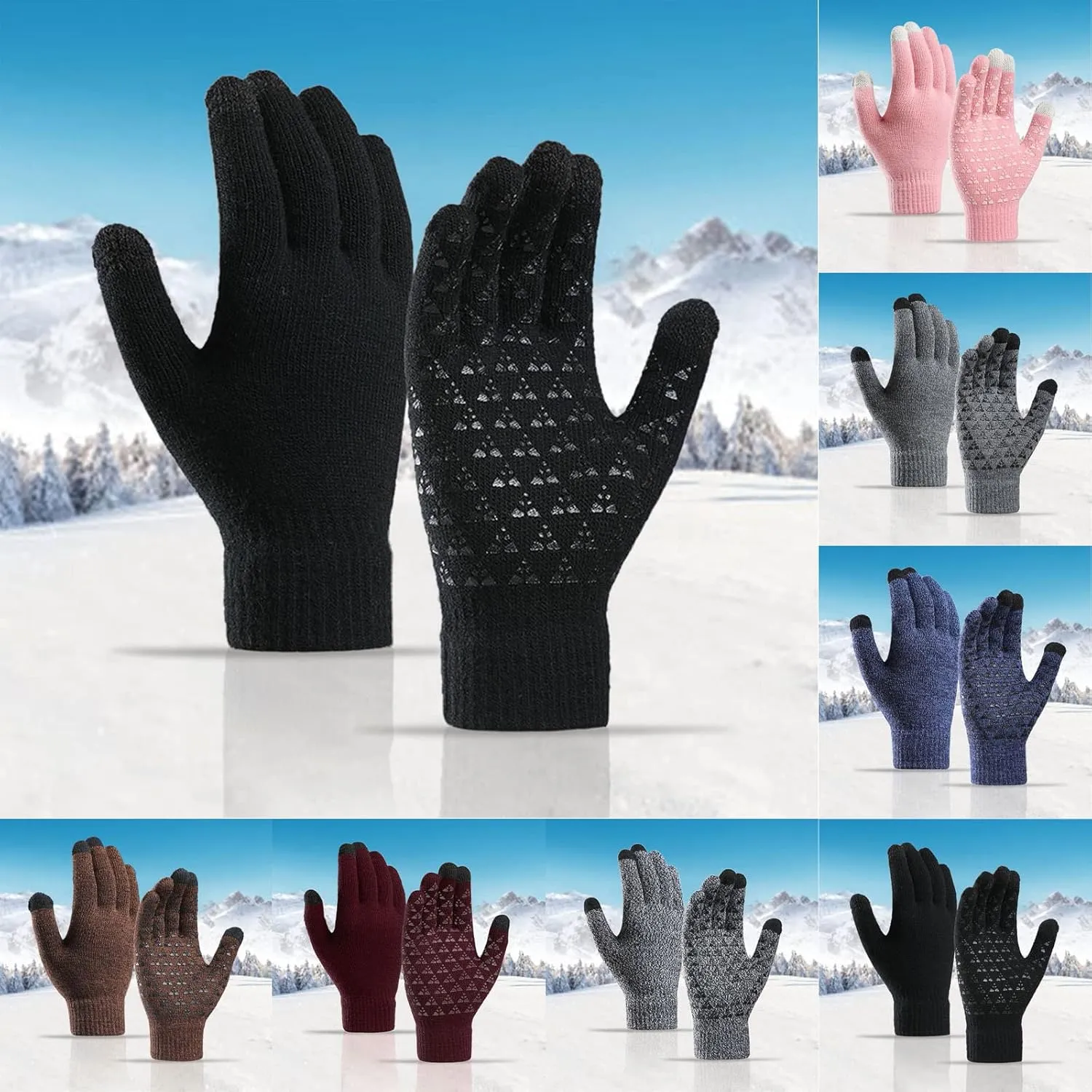Winter Gloves Men,Full Fingers Touch Screen Thermal Knit Lining Knit Gloves for Driving Kids Hiking Cold Weather