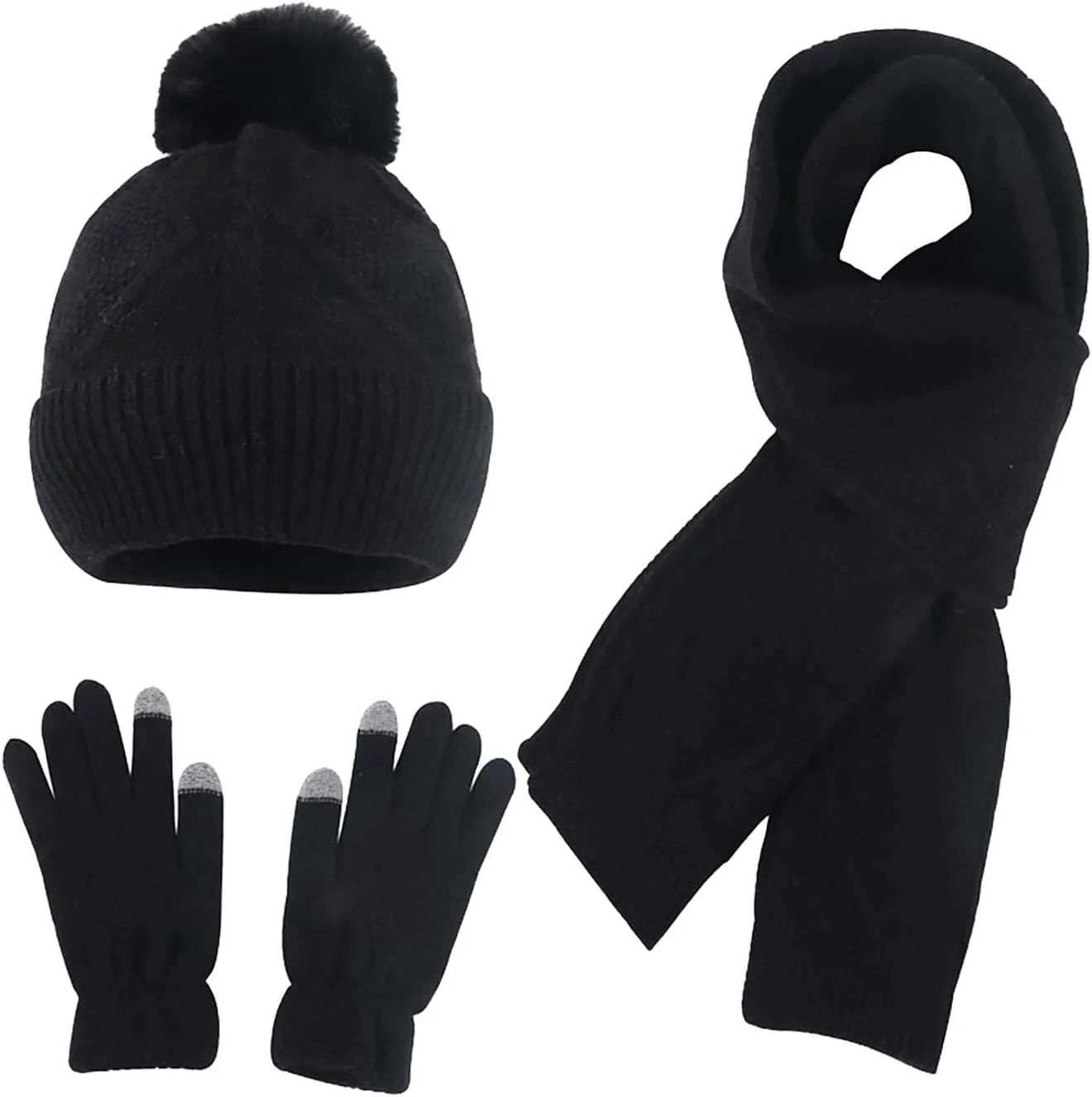 Winter Knit Beanie Hat Neck Warmer Scarf Glove Set 3 Pcs Cap for Men Women Womens Gifts for Christmas