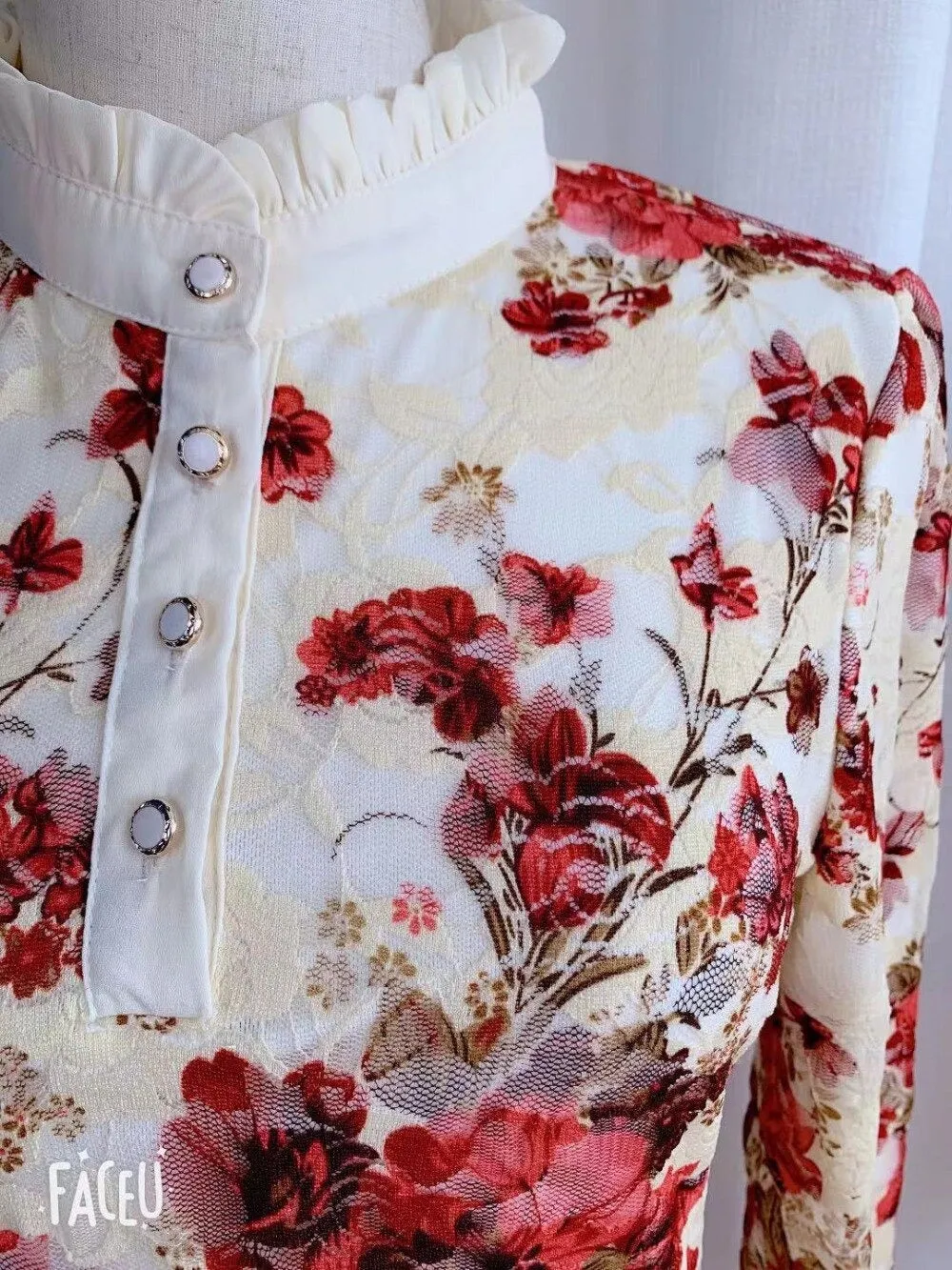 Winter Lace Casual Long Sleeve Flower Elegant Slim Velvet Blouse