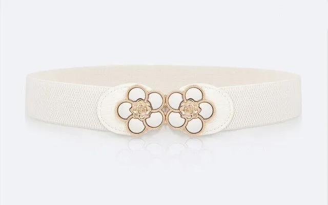 Women Elastic belt HOT black Waistband wide Elegant gold buckle Cummerbunds for women