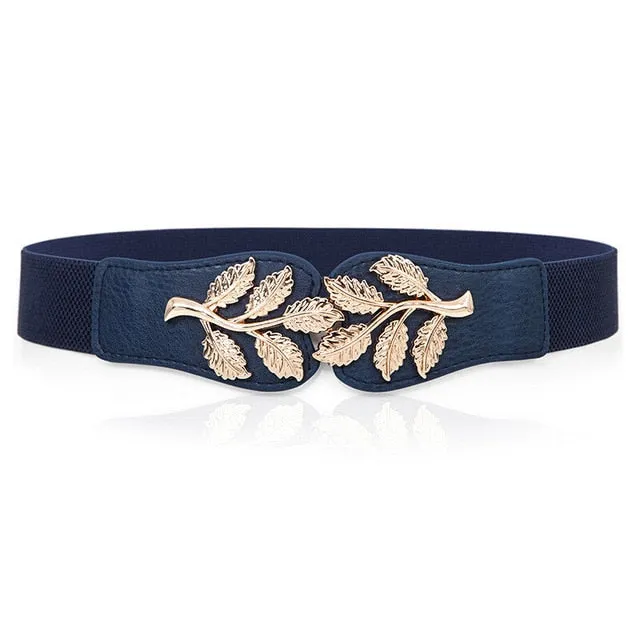Women Elastic belt HOT black Waistband wide Elegant gold buckle Cummerbunds for women