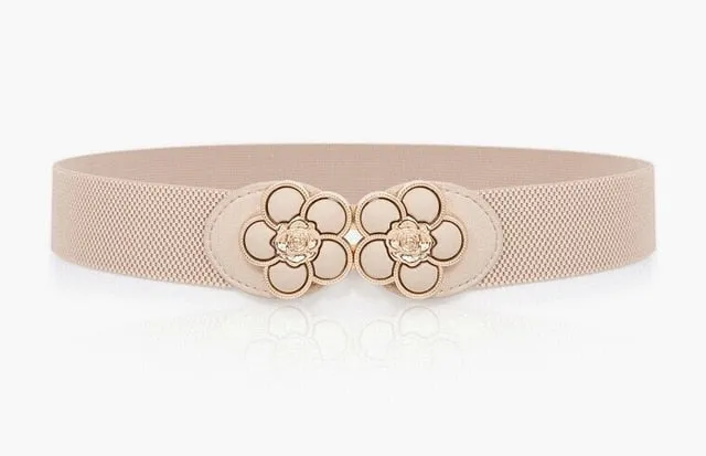 Women Elastic belt HOT black Waistband wide Elegant gold buckle Cummerbunds for women